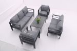 5-piece Aluminum Outdoor Patio Conversation Set,All-Weather Sectional Sofa Outside Furniture with Removable Cushions and Tempered Glass Coffee Table f