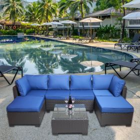 Outdoor Garden Patio Furniture 7-Piece PE Rattan Wicker Cushioned Sofa Sets and Coffee Table, patio furniture set;outdoor couch;outdoor couch patio fu