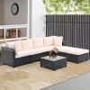 7 Pieces Outdoor Patio Furniture Set,Sectional Conversation Sofa Consisted Of Corner Chairs,Ottomans And Glass Top Table,All Weather PE Rattan and Ste