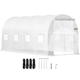 VEVOR Walk-in Tunnel Greenhouse, 15 x 7 x 7 ft Portable Plant Hot House w/ Galvanized Steel Hoops, 1 Top Beam, Diagonal Poles, Zippered Door & 8 Roll-