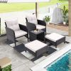 5 Piece Outdoor Patio Furniture Set,All Weather PE Rattan Conversation Chairs with Armrest and Removable Cushions,Ottomans and Storage Coffee Table fo