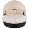 GO Outdoor rattan daybed sunbed with Retractable Canopy Wicker Furniture, Round Outdoor Sectional Sofa Set, black Wicker Furniture Clamshell Seating w