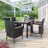 7-Piece Outdoor Patio Dining Set, Garden PE Rattan Wicker Dining Table and Chairs Set, Acacia Wood Tabletop, Stackable Armrest Chairs with Cushions, B