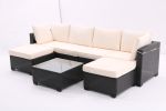 7 Pieces Outdoor Patio Furniture Set,Sectional Conversation Sofa Consisted Of Corner Chairs,Ottomans And Glass Top Table,All Weather PE Rattan and Ste