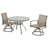 3-Piece Bistro Patio Table and Chairs Set with Tan PVC Sling Swivel Rocker Chairs and Round Cast-Top Outdoor Table, Premium Weather Resistant Outdoor