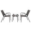 3-Piece Patio Bistro Table Set, Outdoor Furniture Set with 2 Stackable Patio Dining Chairs and Glass Table for Yard Balcony Porch, Black and Coffee