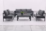 5-piece Aluminum Outdoor Patio Conversation Set,All-Weather Sectional Sofa Outside Furniture with Removable Cushions and Tempered Glass Coffee Table f