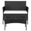 2pcs Arm Chairs 1pc Love Seat & Tempered Glass Coffee Table Rattan Sofa Set Black