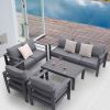 5-piece Aluminum Outdoor Patio Conversation Set,All-Weather Sectional Sofa Outside Furniture with Removable Cushions and Tempered Glass Coffee Table f