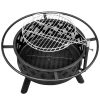 30in Outdoor Metal Fire Pit with Cooking Grates Black