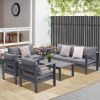 5-piece Aluminum Outdoor Patio Conversation Set,All-Weather Sectional Sofa Outside Furniture with Removable Cushions and Tempered Glass Coffee Table f