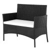 2pcs Arm Chairs 1pc Love Seat & Tempered Glass Coffee Table Rattan Sofa Set Black