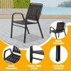 3-Piece Patio Bistro Table Set, Outdoor Furniture Set with 2 Stackable Patio Dining Chairs and Glass Table for Yard Balcony Porch, Black and Coffee