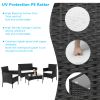 2pcs Arm Chairs 1pc Love Seat & Tempered Glass Coffee Table Rattan Sofa Set Black