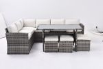 Outdoor Patio Furniture Set,7 Pieces Outdoor Sectional Conversation Sofa with Dining Table,Chairs and Ottomans,All Weather PE Rattan and Steel Frame,W