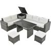 TOPMAX Outdoor 6-Piece All Weather PE Rattan Sofa Set, Garden Patio Wicker Sectional Furniture Set with Adjustable Seat, Storage Box, Removable Covers