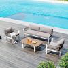 TREXM 4-Piece Outdoor Patio Conversation Set with Coffee Table and Soft Waterproof Cushions for Garden, Poolside and Backyard(Brown Rope+Brown Gray Cu