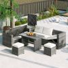 TOPMAX Outdoor 6-Piece All Weather PE Rattan Sofa Set, Garden Patio Wicker Sectional Furniture Set with Adjustable Seat, Storage Box, Removable Covers