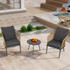 Outdoor Wicker Chairs and Table Bistro Conversation Furniture Set, 3 Pieces for Porch, Balcony, Deck, Patio, Backyard, Natural Color