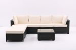 7 Pieces Outdoor Patio Furniture Set,Sectional Conversation Sofa Consisted Of Corner Chairs,Ottomans And Glass Top Table,All Weather PE Rattan and Ste