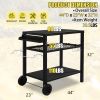 Outdoor Grill Cart Three-Shelf Grill Table, Movable BBQ Trolley Food Prep Cart with Two Wheels & Hooks, Black