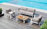 TREXM 4-Piece Outdoor Patio Conversation Set with Coffee Table and Soft Waterproof Cushions for Garden, Poolside and Backyard(Brown Rope+Brown Gray Cu