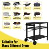 Outdoor Grill Cart Three-Shelf Grill Table, Movable BBQ Trolley Food Prep Cart with Two Wheels & Hooks, Black