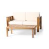 Teak Acacia Wood Loveseat and Coffee Table Set with Cream Cushions