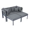 TOPMAX 3-Piece Patio Daybed with Retractable Canopy Outdoor Metal Sectional Sofa Set Sun Lounger with Cushions for Backyard, Porch, Poolside,Grey