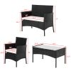 2pcs Arm Chairs 1pc Love Seat & Tempered Glass Coffee Table Rattan Sofa Set Black