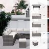 Outdoor Patio Furniture Set,7 Pieces Outdoor Sectional Conversation Sofa with Dining Table,Chairs and Ottomans,All Weather PE Rattan and Steel Frame,W