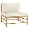 5 Piece Patio Lounge Set with Cream White Cushions Bamboo