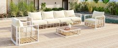 TOPMAX Modern Minimalist 7-Piece Metal Patio Sectional Sofa Set, All-Weather Garden Conversational Furniture Set with Thick Cushions and Coffee Table