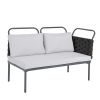 TOPMAX 5-Piece Modern Patio Sectional Sofa Set Outdoor Woven Rope Furniture Set with Glass Table and Cushions, Black+Gray