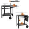 Movable Outdoor Grill Cart with Folding Tabletop and Hooks