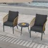 Outdoor Wicker Chairs and Table Bistro Conversation Furniture Set, 3 Pieces for Porch, Balcony, Deck, Patio, Backyard, Natural Color