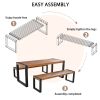 GO 3-pieces Outdoor Dining Table With 2 Benches, Patio Dining Set With Unique Top Texture, Acacia Wood Top & Steel Frame, All Weather Use, For Outdoor