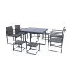 9 Pieces Patio Dining Sets Outdoor Space Saving Rattan Chairs with Glass Table Top Grey Wicker + Dark Grey Cushion