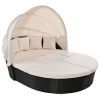 GO Outdoor rattan daybed sunbed with Retractable Canopy Wicker Furniture, Round Outdoor Sectional Sofa Set, black Wicker Furniture Clamshell Seating w