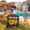 Outdoor Grill Cart Three-Shelf Grill Table, Movable BBQ Trolley Food Prep Cart with Two Wheels & Hooks, Black