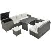 TOPMAX Outdoor 6-Piece All Weather PE Rattan Sofa Set, Garden Patio Wicker Sectional Furniture Set with Adjustable Seat, Storage Box, Removable Covers