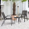 3-Piece Patio Bistro Table Set, Outdoor Furniture Set with 2 Stackable Patio Dining Chairs and Glass Table for Yard Balcony Porch, Black and Coffee