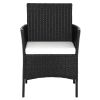 2pcs Arm Chairs 1pc Love Seat & Tempered Glass Coffee Table Rattan Sofa Set Black