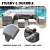 Outdoor Patio Furniture Set,7 Pieces Outdoor Sectional Conversation Sofa with Dining Table,Chairs and Ottomans,All Weather PE Rattan and Steel Frame,W