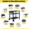 Outdoor Grill Cart Three-Shelf Grill Table, Movable BBQ Trolley Food Prep Cart with Two Wheels & Hooks, Black