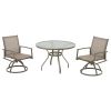 3-Piece Bistro Patio Table and Chairs Set with Tan PVC Sling Swivel Rocker Chairs and Round Cast-Top Outdoor Table, Premium Weather Resistant Outdoor