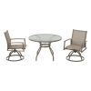 3-Piece Bistro Patio Table and Chairs Set with Tan PVC Sling Swivel Rocker Chairs and Round Cast-Top Outdoor Table, Premium Weather Resistant Outdoor