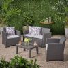 Outdoor Faux Wicker Rattan Style Chat Set with Water Resistant Cushions, 4-Pcs Set, Charcoal / Light Grey