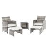 5pcs 2 Chairs 2 Footstools 1 Coffee Table Combination Sofa Gray Gradient