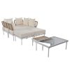 TREXM 8-Piece Patio Sectional Sofa Set with Tempered Glass Coffee Table and Wooden Coffee Table for Outdoor Oasis, Garden, Patio and Poolside (Beige C